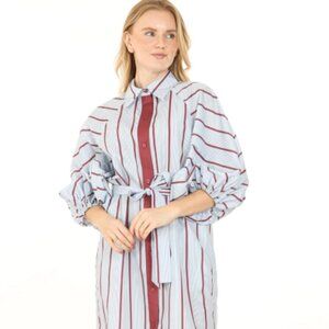 NWT BEULAH STYLE Jason Multi Striped Contrast Belted Midi Shirt Dress